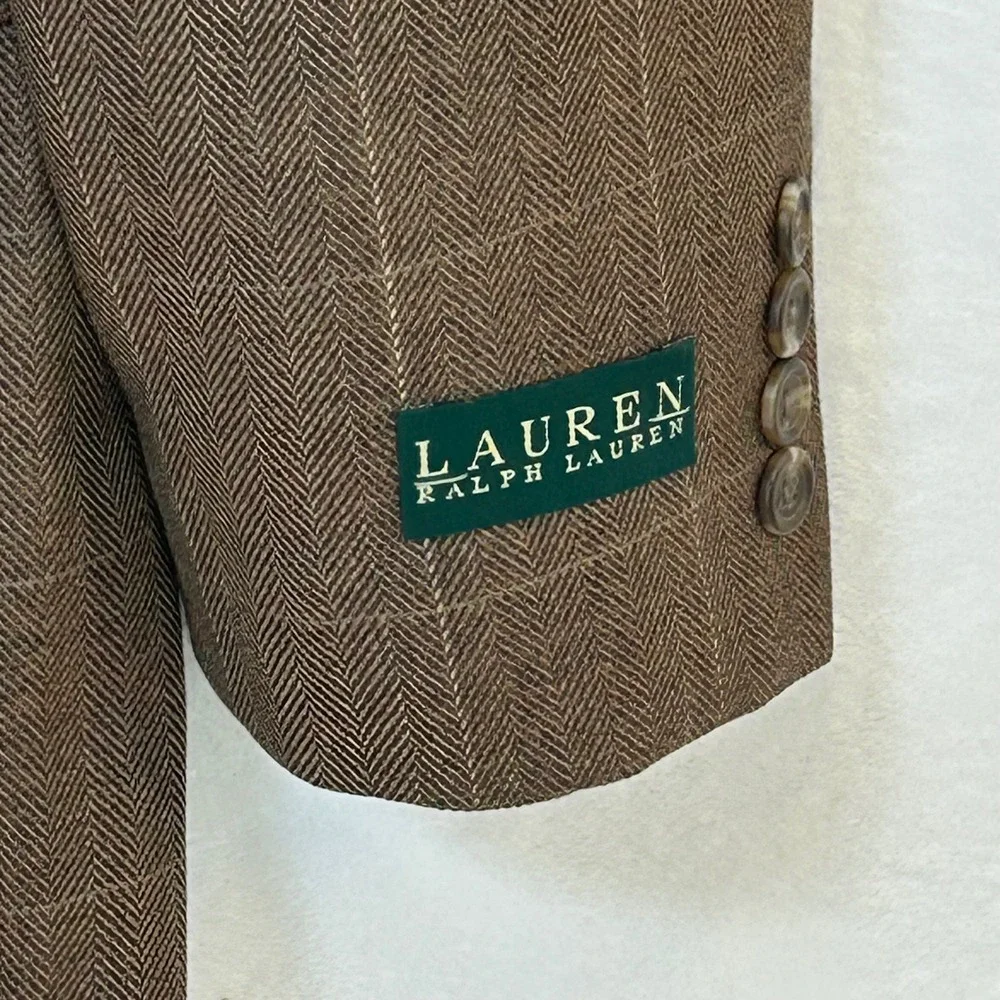 Lauren Ralph Lauren Mens Brown Herringbone Wool Windowpane Blazer Sport Coat 44L